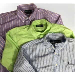 Lot of 3 Polo Ralph Lauren Green Striped Long Sleeve Button Down Dress Shirts XL